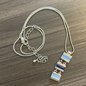 Silver and Blue Pendant Necklace Y2K